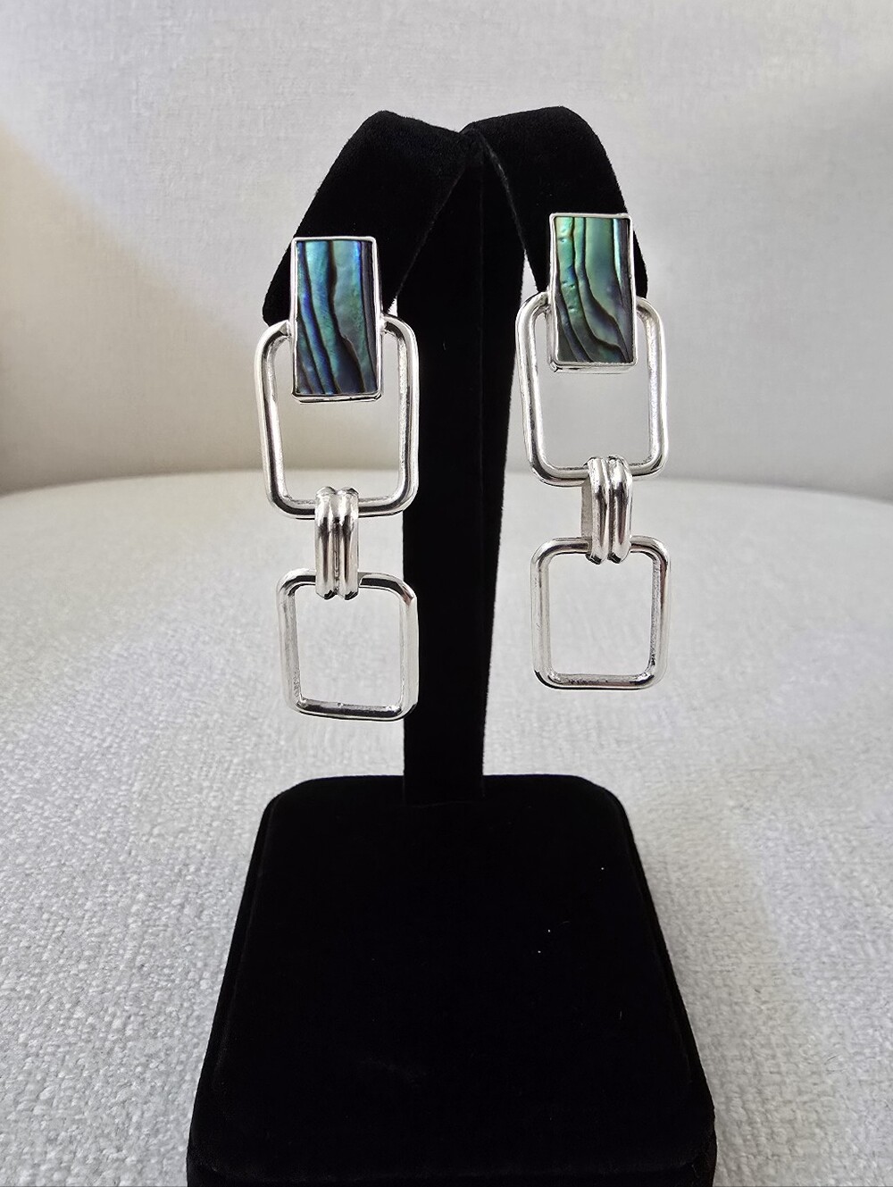 Abalone Inlay 925 Sterling Silver Link Drop Earrings